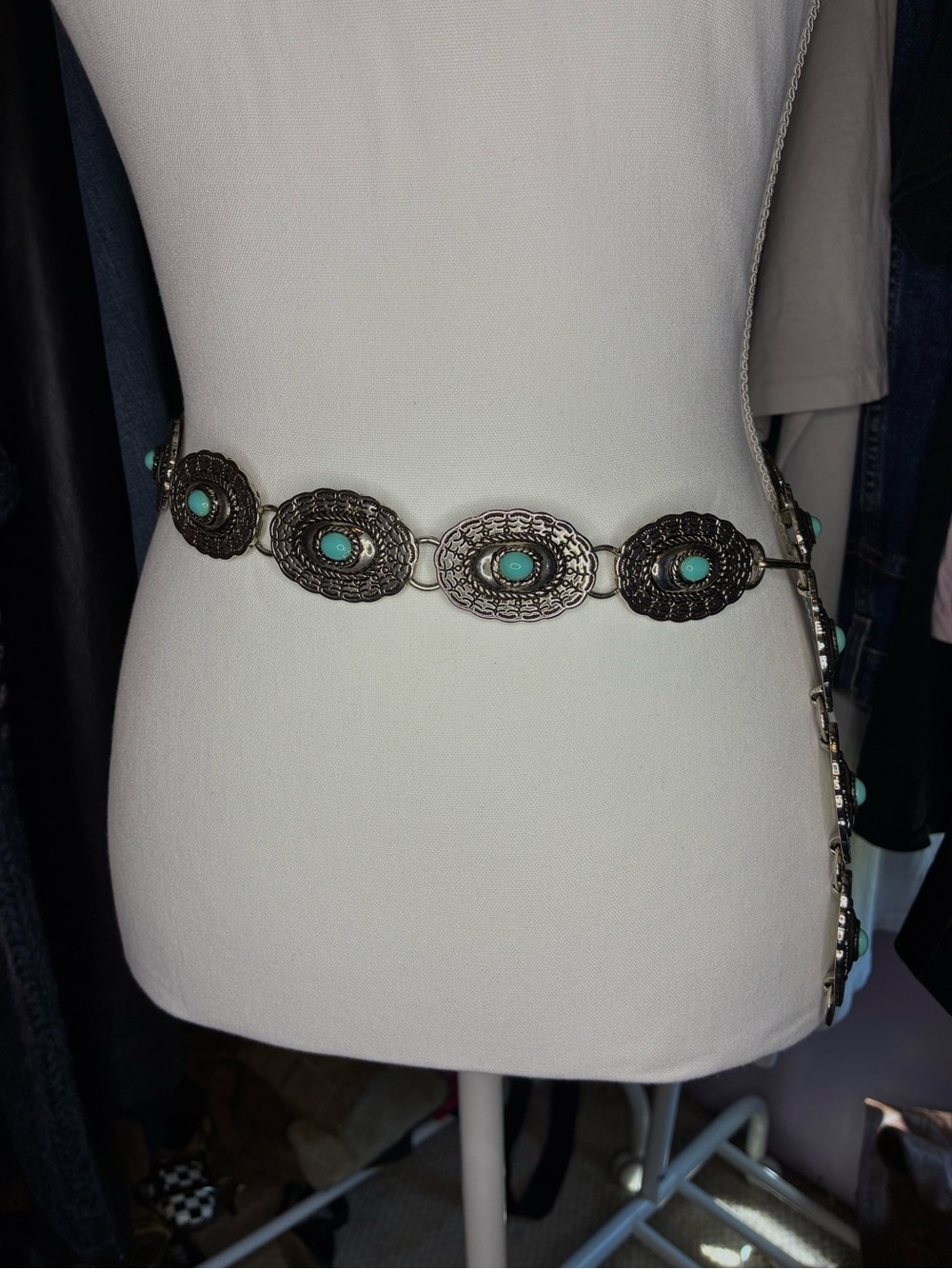 VTG Heavyweight Western Silver Concho Turquoise Belt